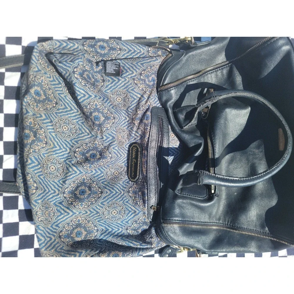 Urban‎ Expressions Black Faux Leather Satchel Shoulder Bag Vegan Gold Zip